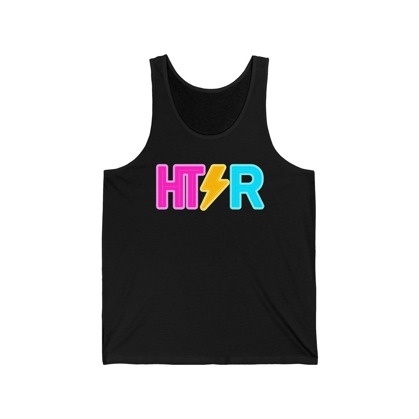 HT/R Lightning Logo Tank Top — Retro Neon Graphic Sleeveless Shirt