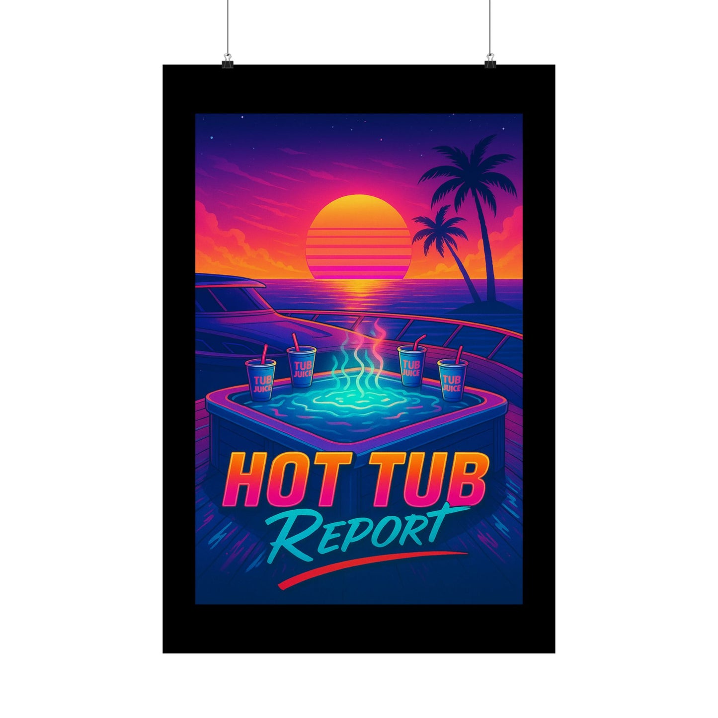 Vertical Poster - 'Hot Tub Report' Retro Sunset Art Print