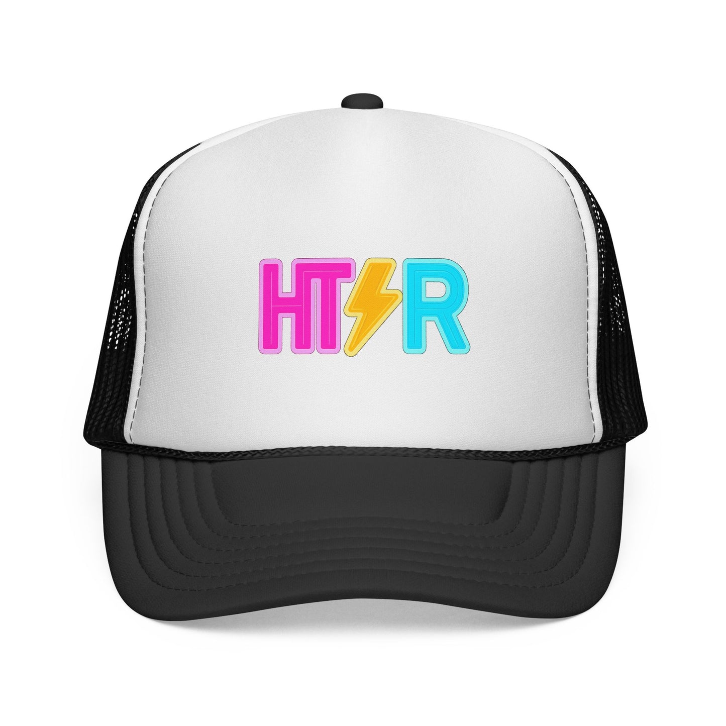 HTR Colorblock Trucker Cap — Retro Lightning Logo Mesh Hat