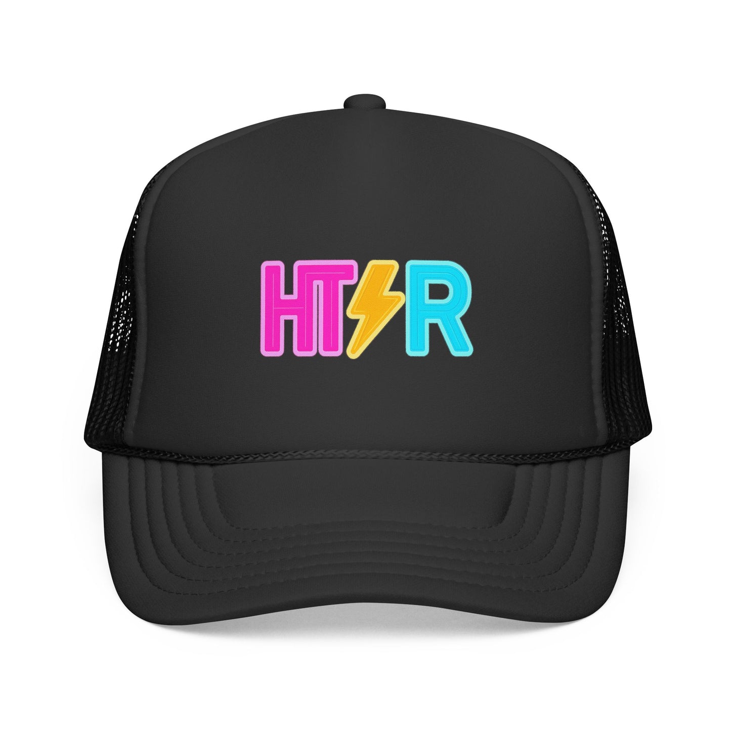 HTR Colorblock Trucker Cap — Retro Lightning Logo Mesh Hat