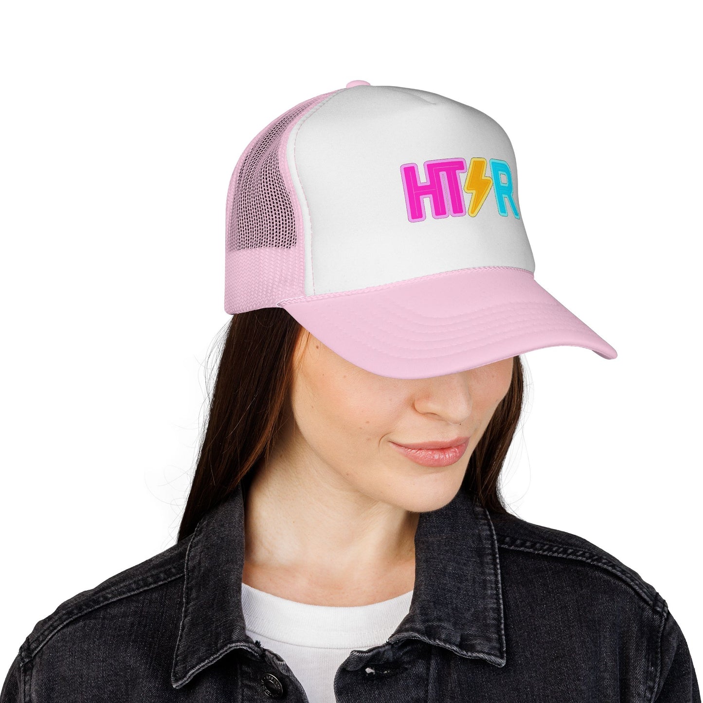 HTR Colorblock Trucker Cap — Retro Lightning Logo Mesh Hat