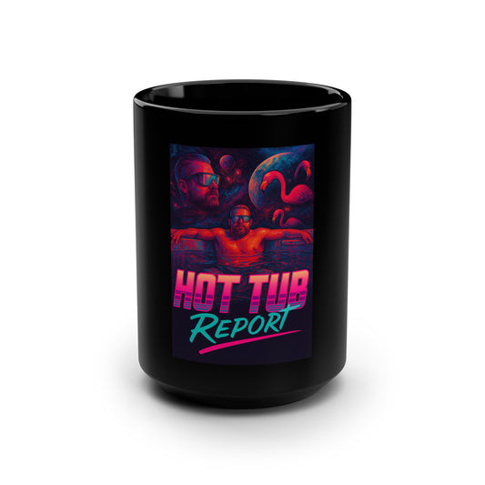 Hot Tub Report Neon Logo Mug — 15oz Black Coffee Cup