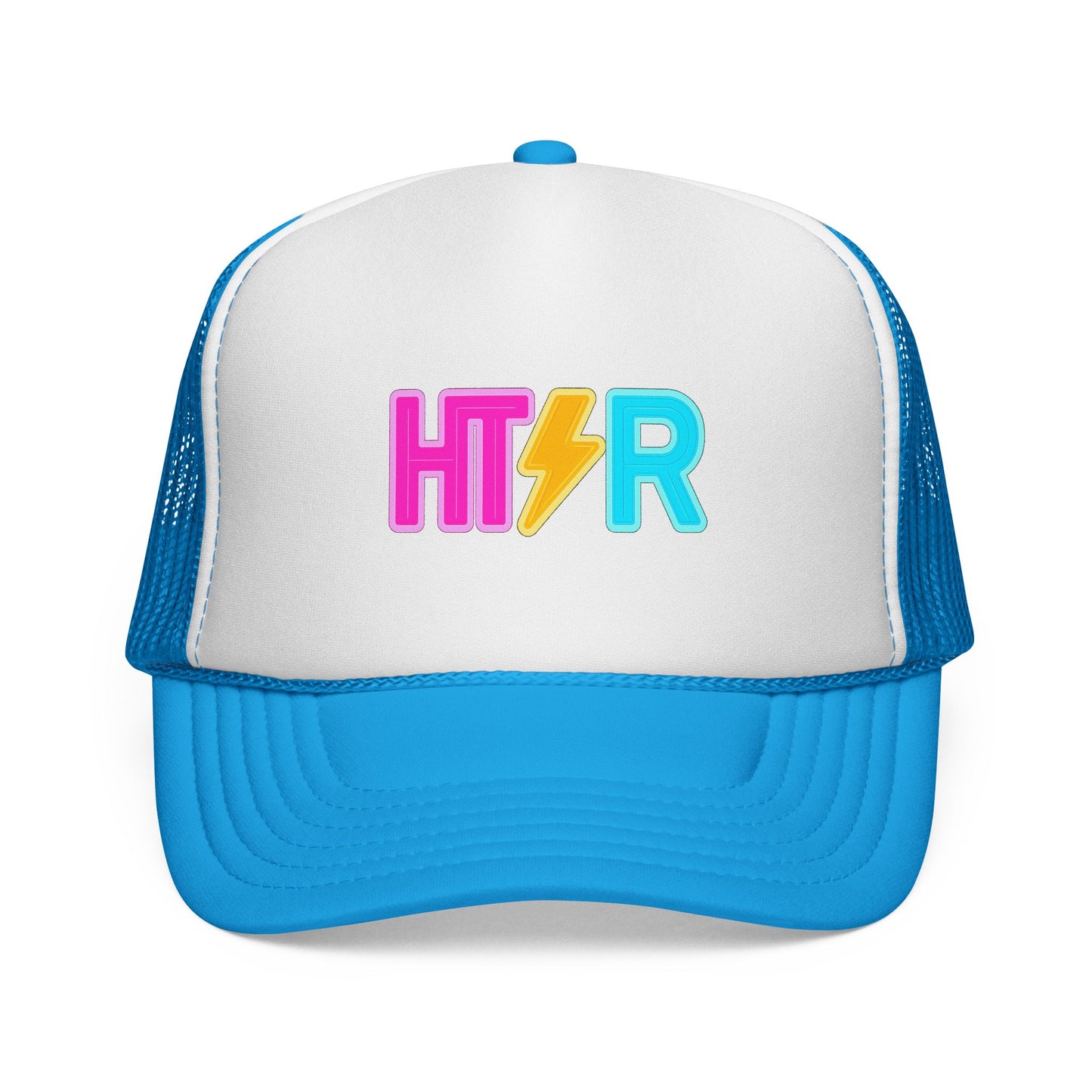 HTR Colorblock Trucker Cap — Retro Lightning Logo Mesh Hat