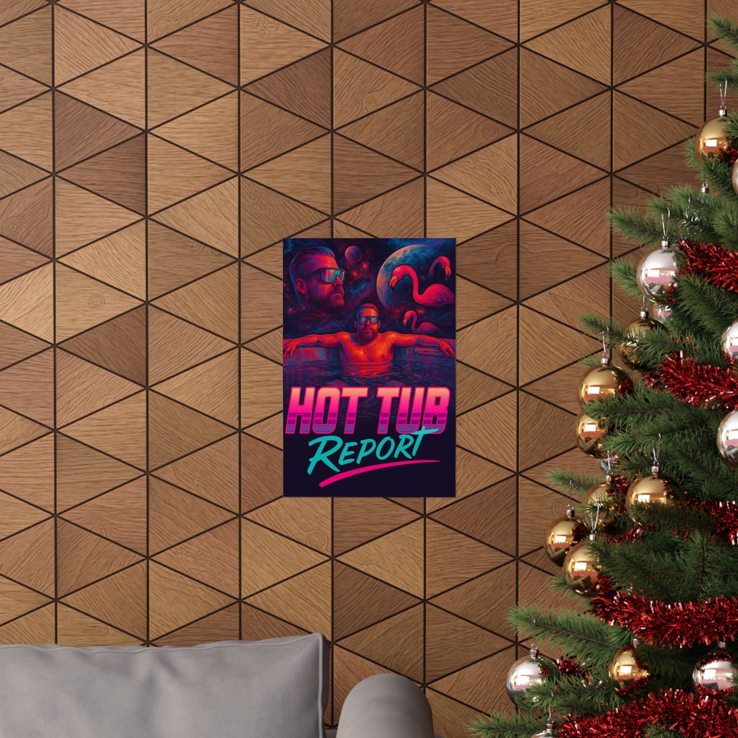 Hot Tub Report Matte Poster — Retro Neon Flamingo Chill Artwork