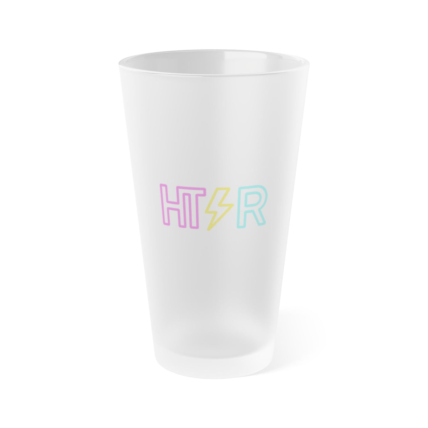 Frosted Pint Glass – Pastel 'HTR' Lightning Logo, 16 oz