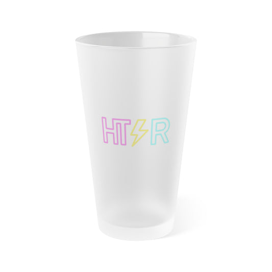 Frosted Pint Glass – Pastel 'HTR' Lightning Logo, 16 oz