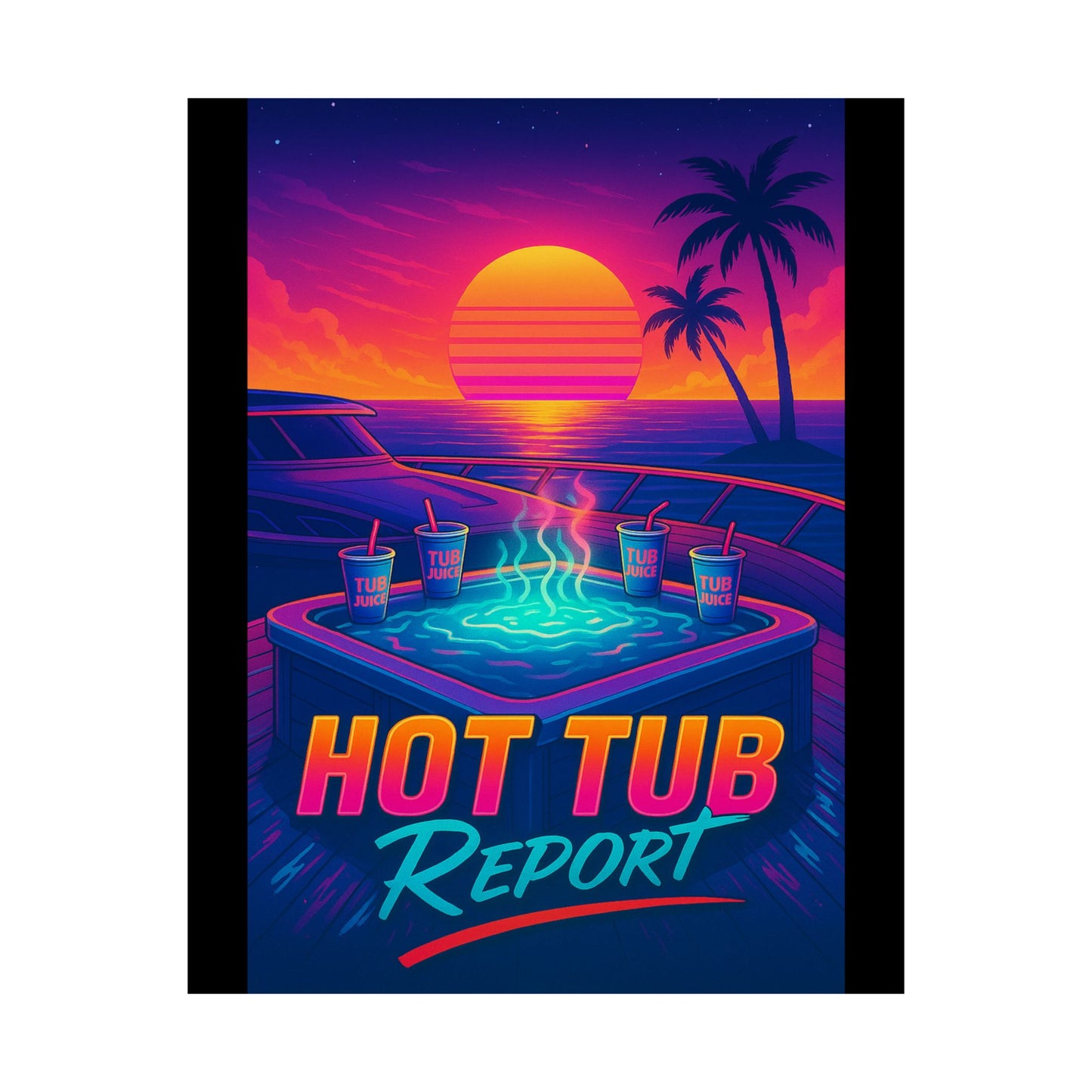 Vertical Poster - 'Hot Tub Report' Retro Sunset Art Print