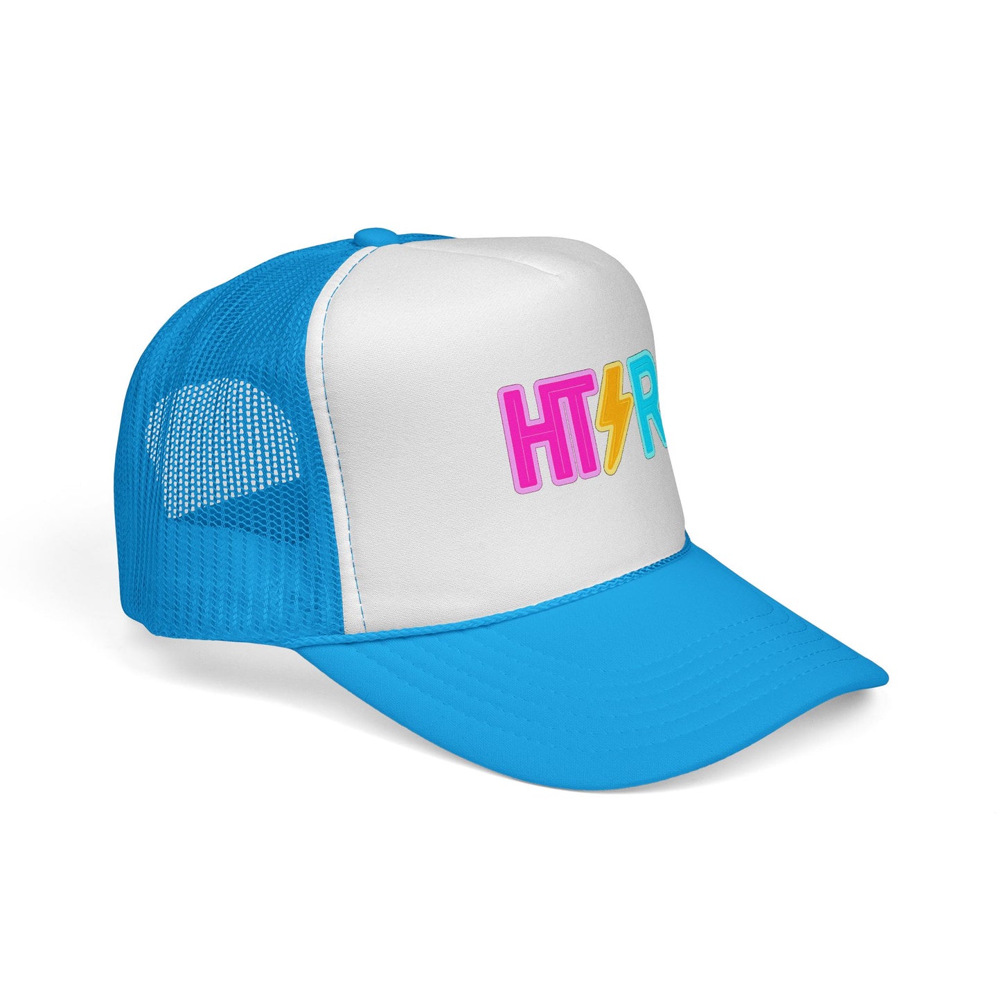 HTR Colorblock Trucker Cap — Retro Lightning Logo Mesh Hat