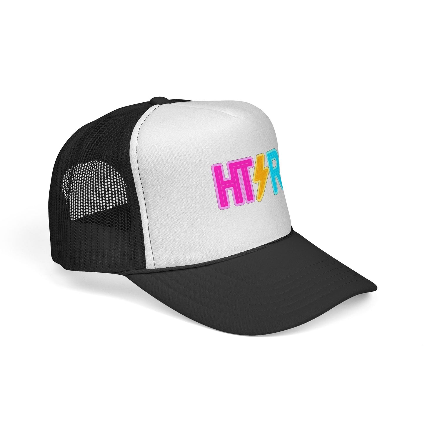 HTR Colorblock Trucker Cap — Retro Lightning Logo Mesh Hat