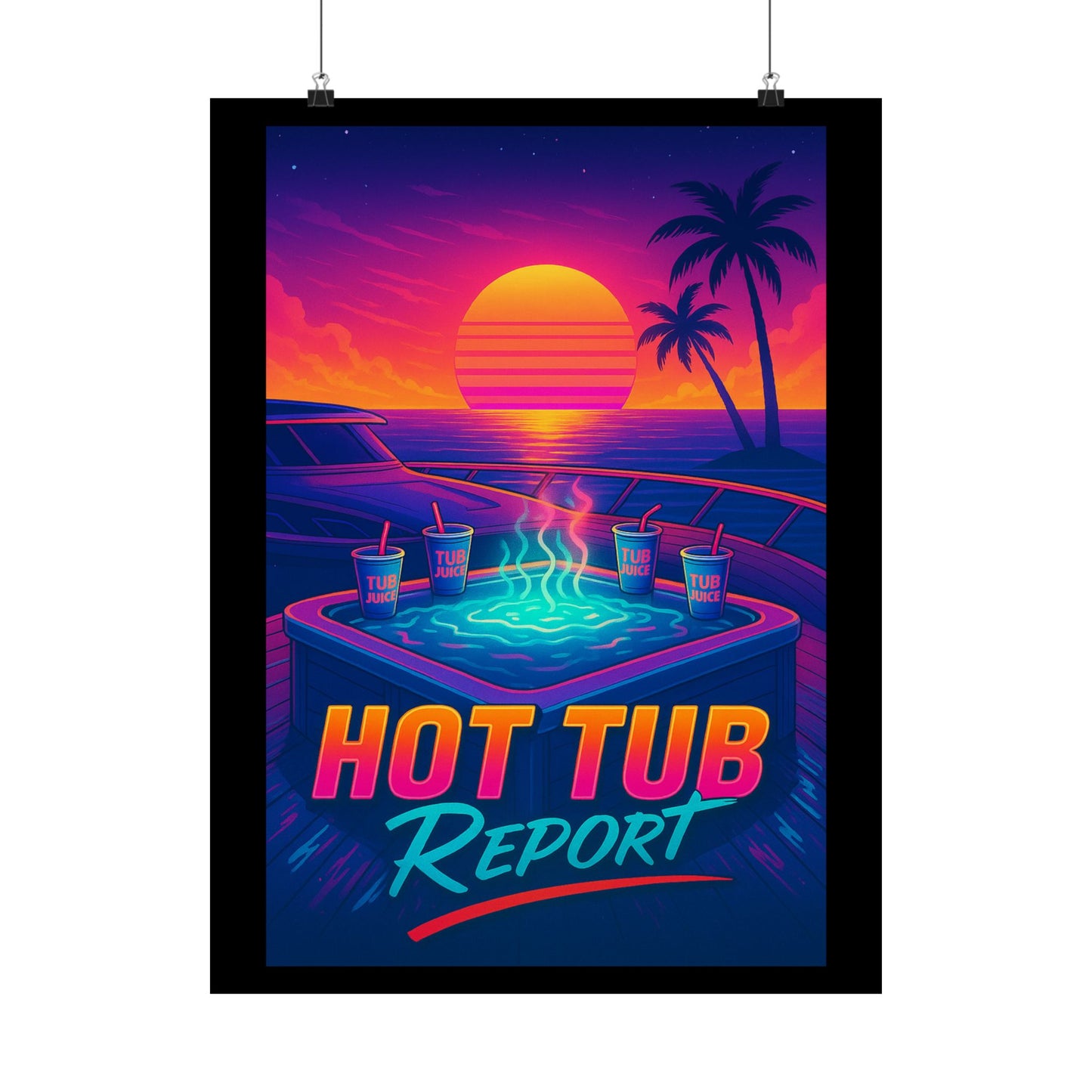 Vertical Poster - 'Hot Tub Report' Retro Sunset Art Print