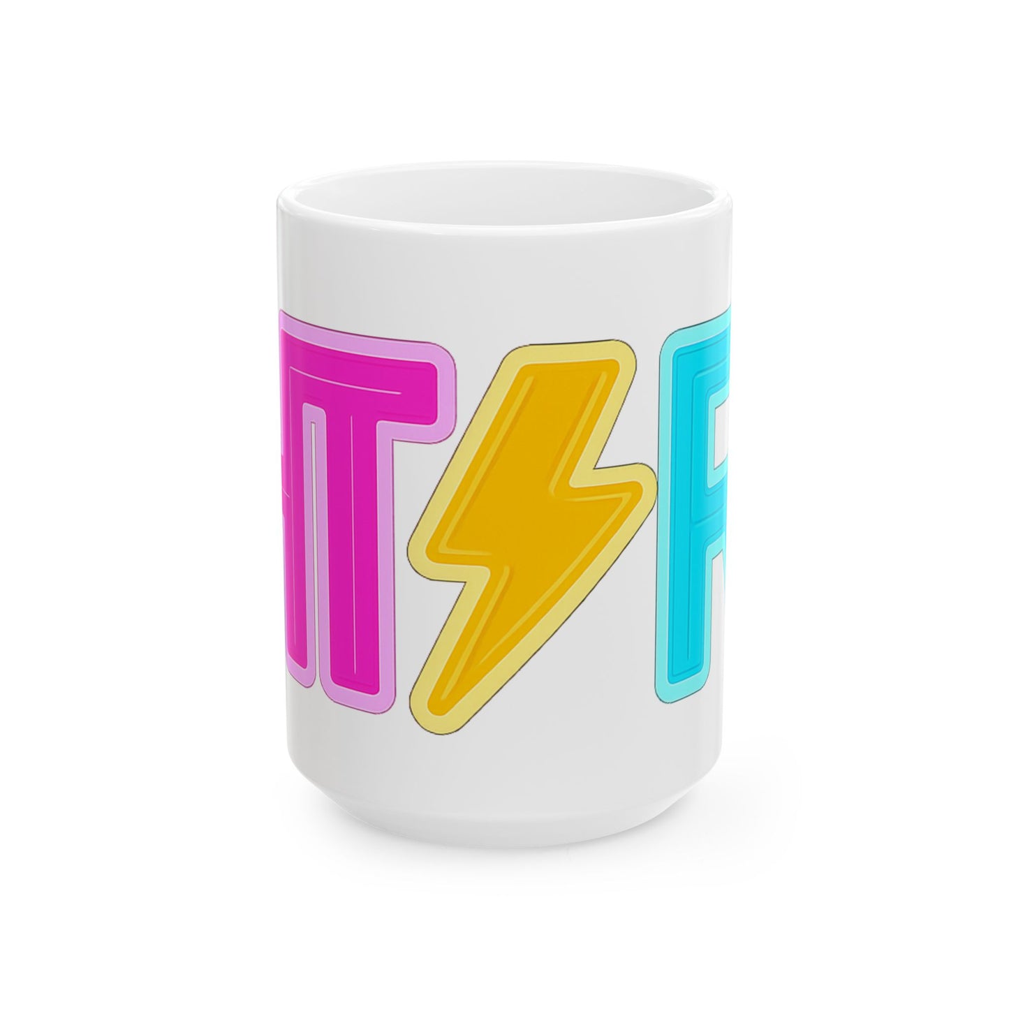Retro Neon ‘Lit’ Ceramic Mug — Colorful Lightning Coffee Cup (11oz, 15oz)