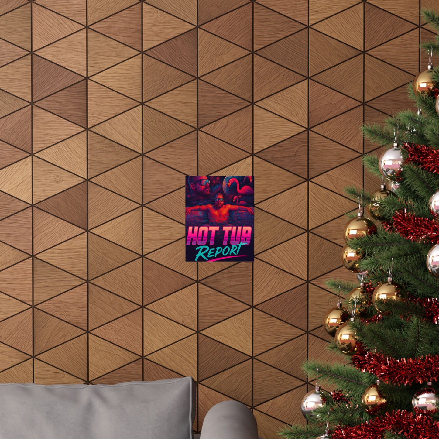 Hot Tub Report Matte Poster — Retro Neon Flamingo Chill Artwork