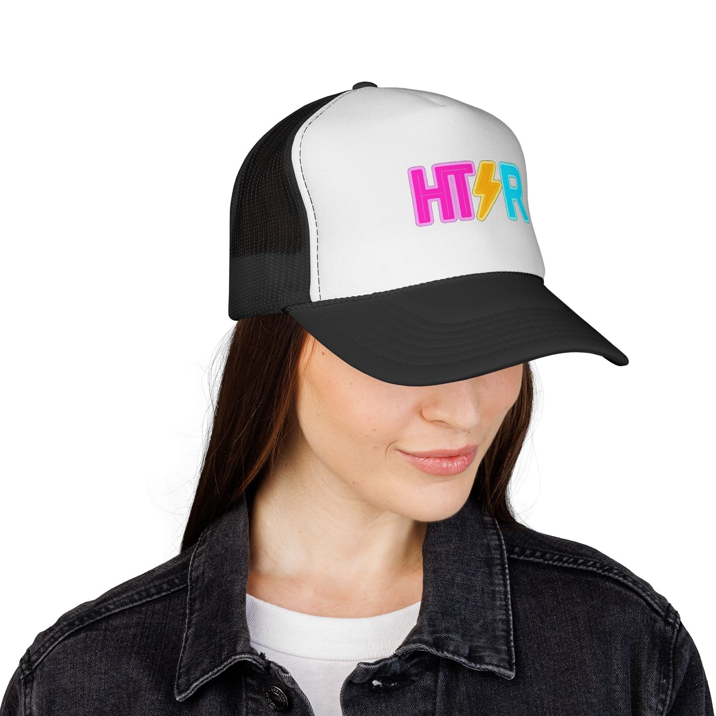 HTR Colorblock Trucker Cap — Retro Lightning Logo Mesh Hat