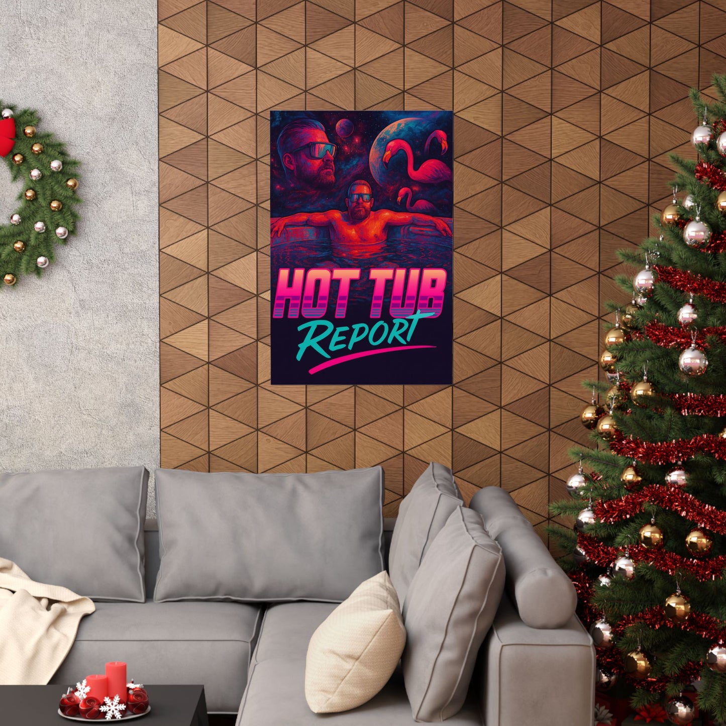 Hot Tub Report Matte Poster — Retro Neon Flamingo Chill Artwork