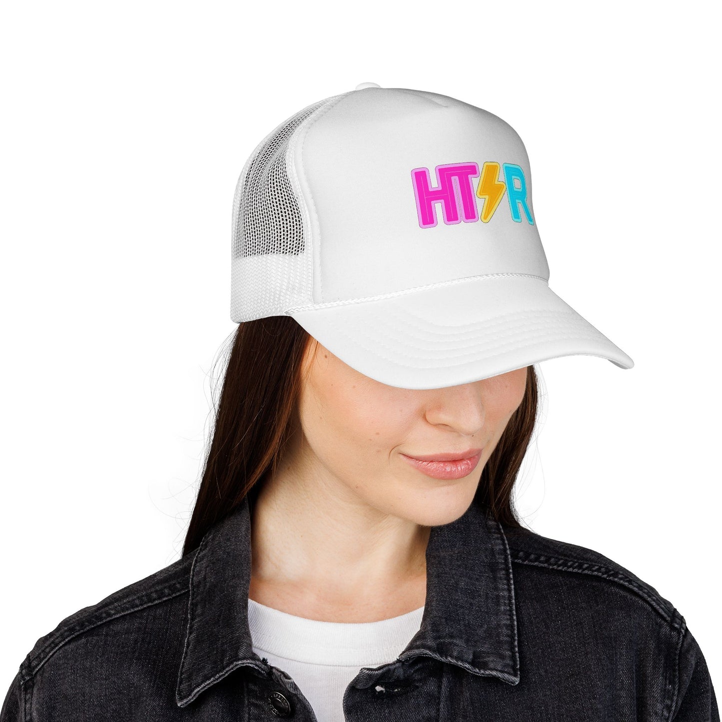 HTR Colorblock Trucker Cap — Retro Lightning Logo Mesh Hat