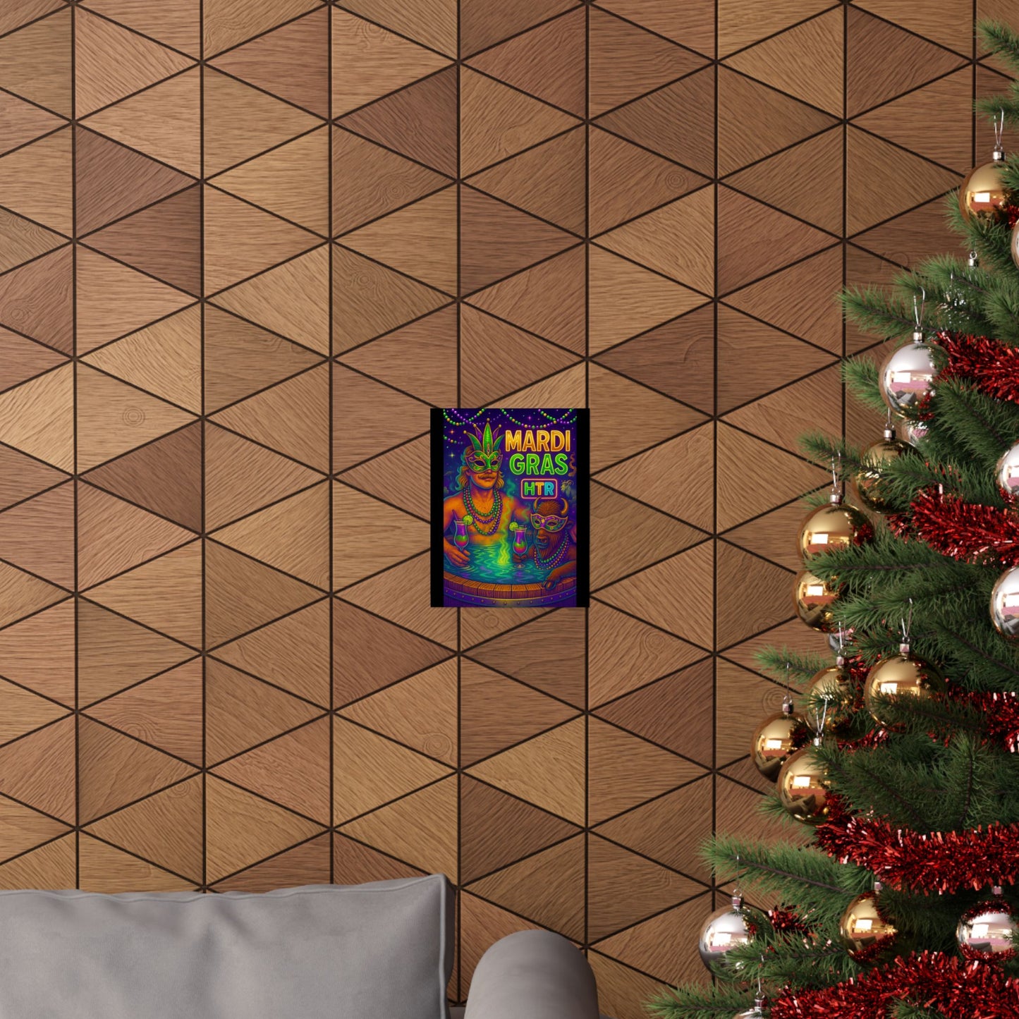 Mardi Gras Party Poster — Neon Masked Duo Matte Vertical Print